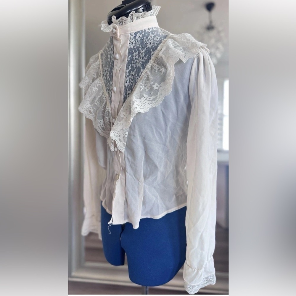Vintage 70s Blouse House Poet Romantic Mini Dress Blouse Castlecore Lace Top